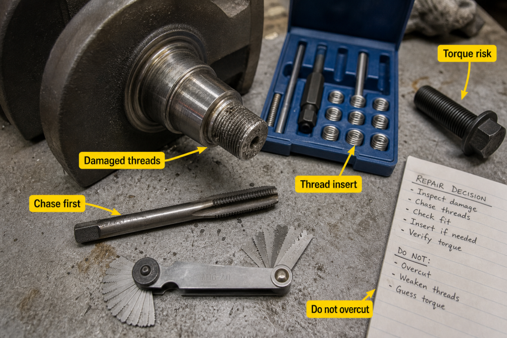 How to repair crankshaft threads